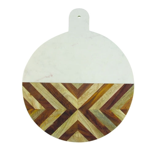 Extra Large White Marble & Wood Mosaic Round Board