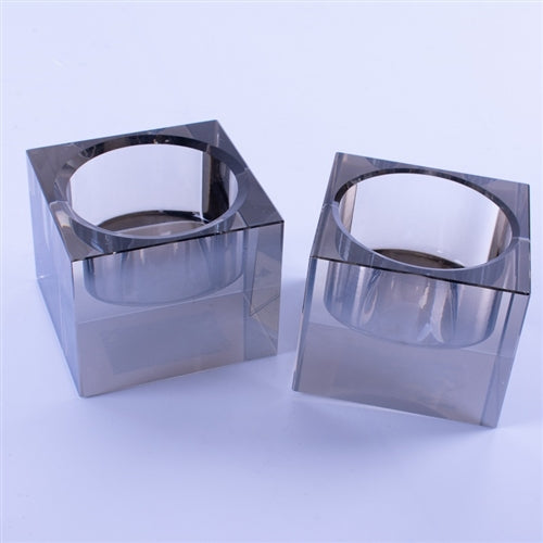 Crystal Square Votive Holder - Smoke