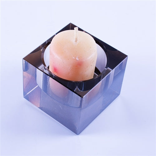 Crystal Square Votive Holder - Smoke