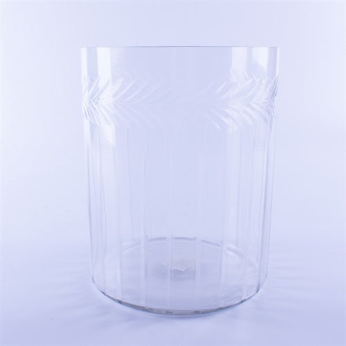 Glass Hand-Etched Short Vase/Candleholder Wide