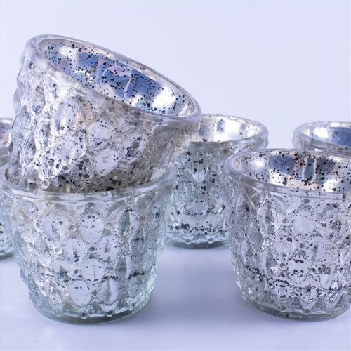 Glass Votives Set of 6 - Silver