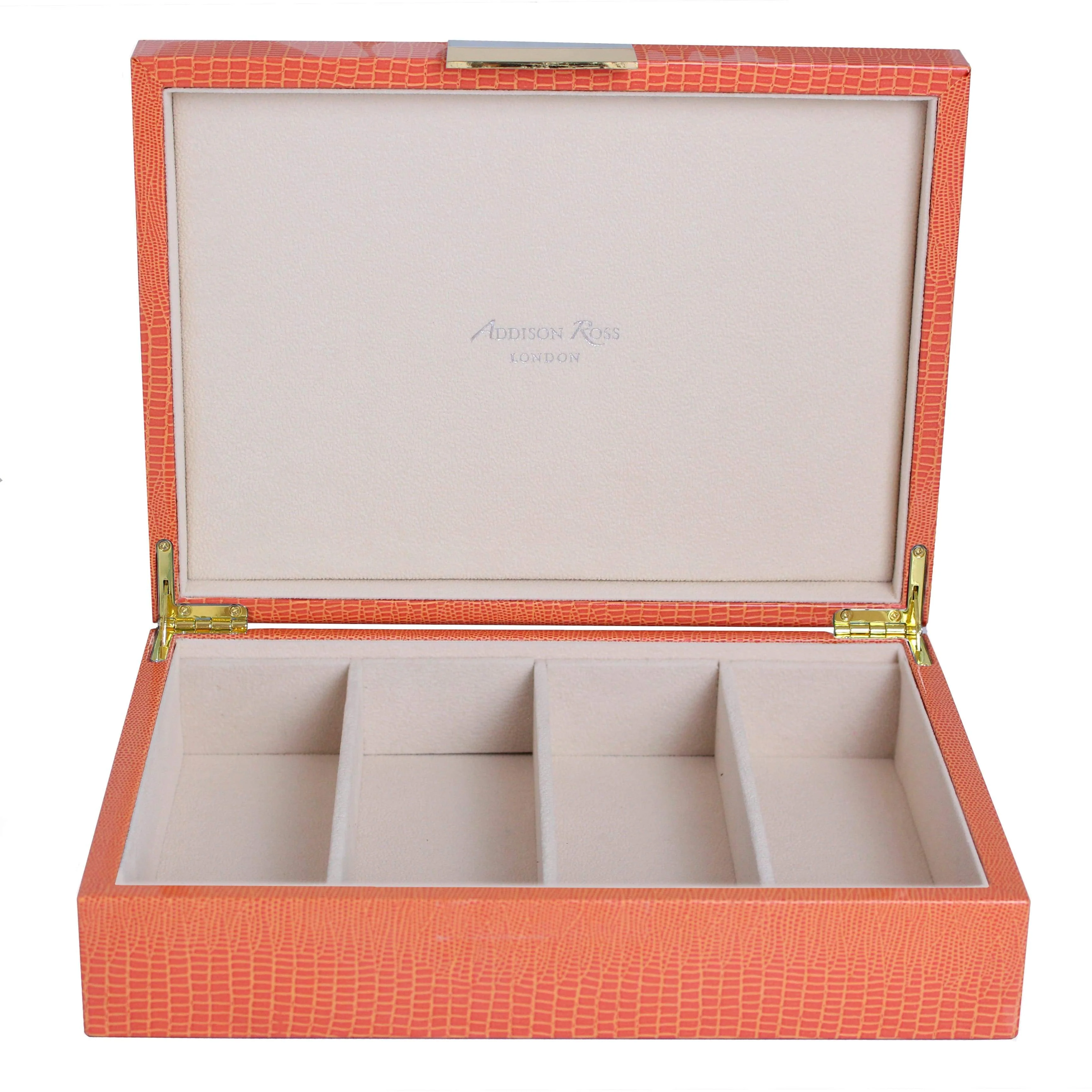 Orange Crocodile Glasses Box: Gold Trim