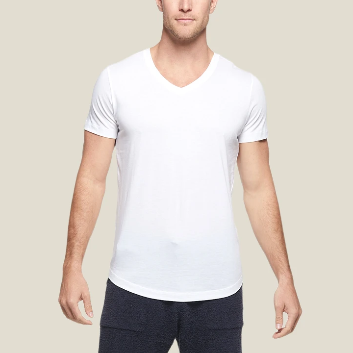 Men's White Short Sleeve V-neck