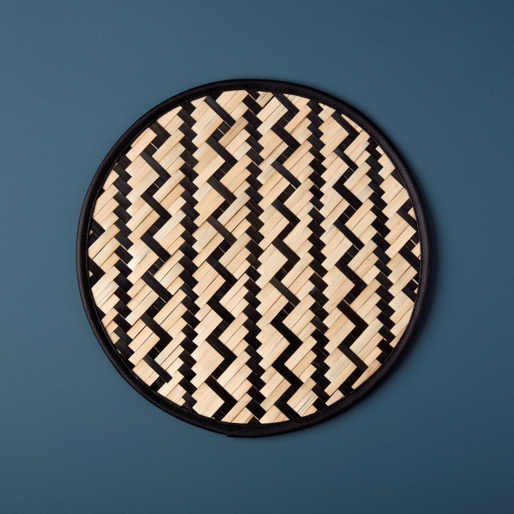 Black Woven Bamboo Placemat - Chevron & Lines (Set of 4)