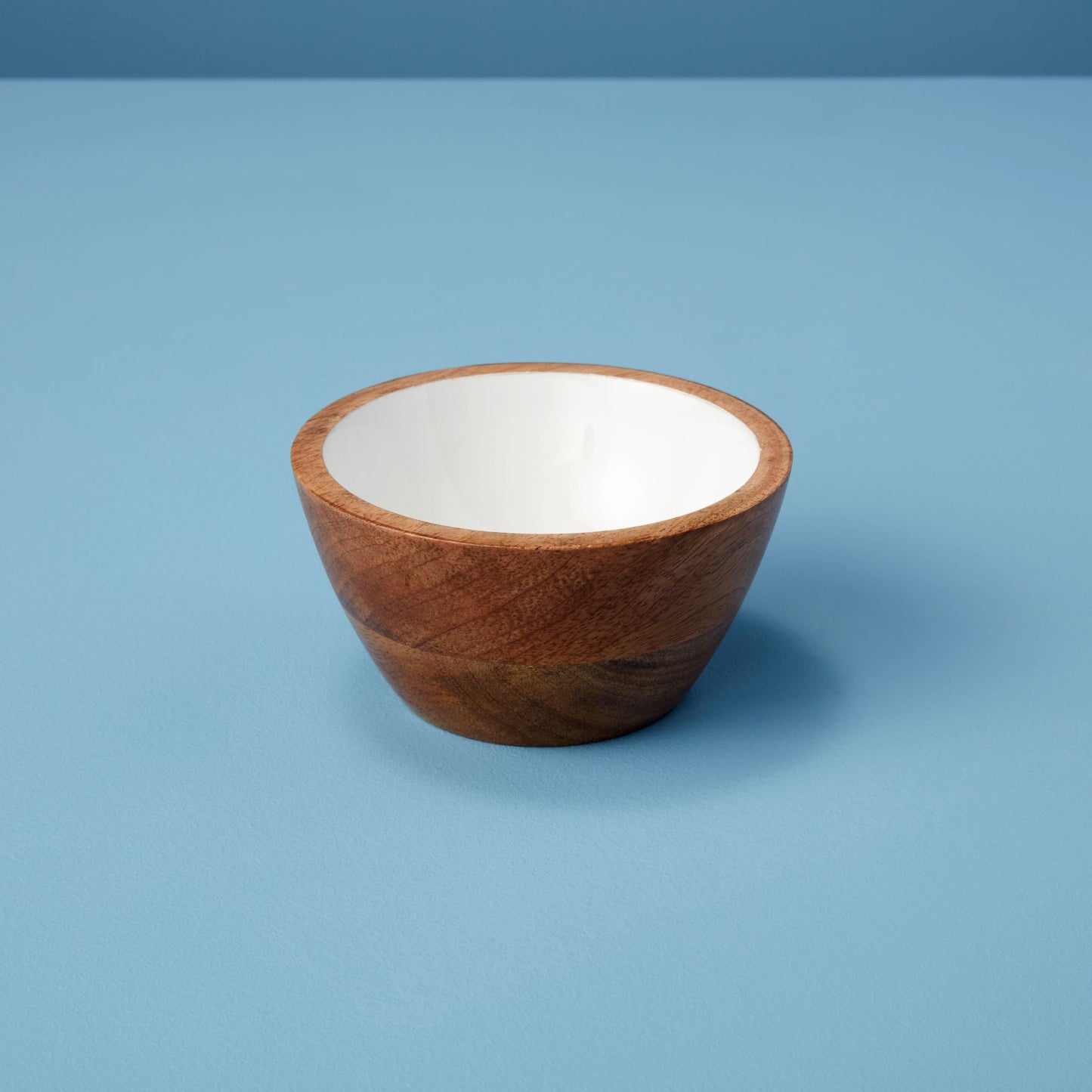 Mango Wood & White Enamel Bowl