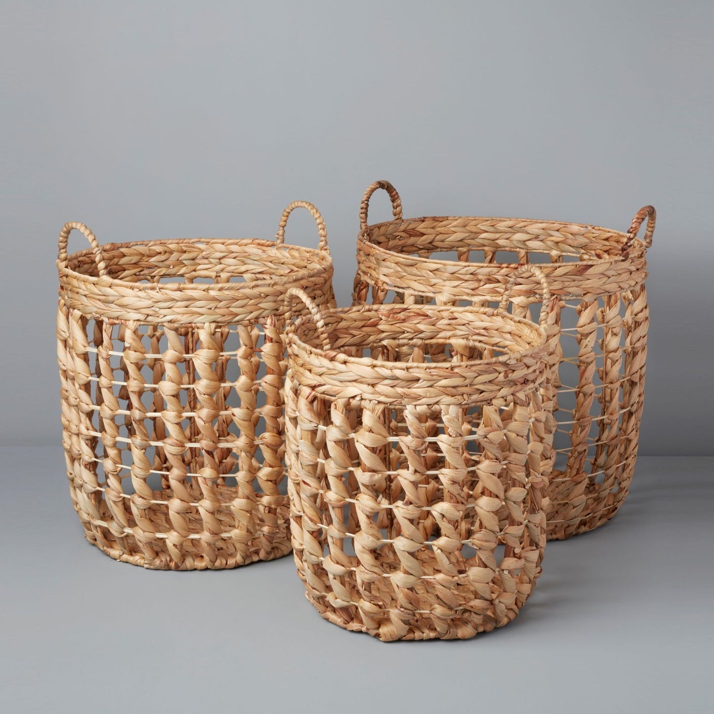 Large Wicker Storage Basket, Set of 3, Woven Water Hyacinth