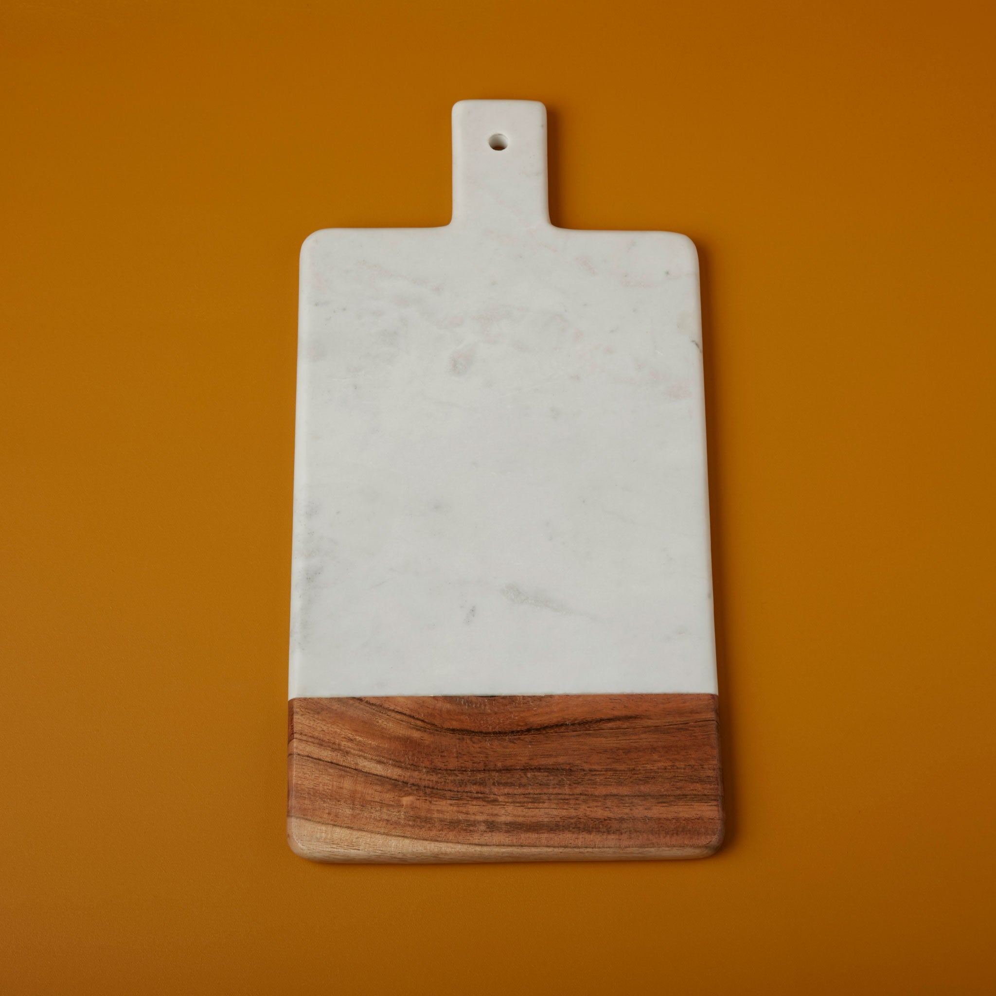 White Marble & Acacia Wood Rectangular Handled Board
