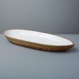 Madras Large Mango Wood & White Enamel Oval Dish - Large