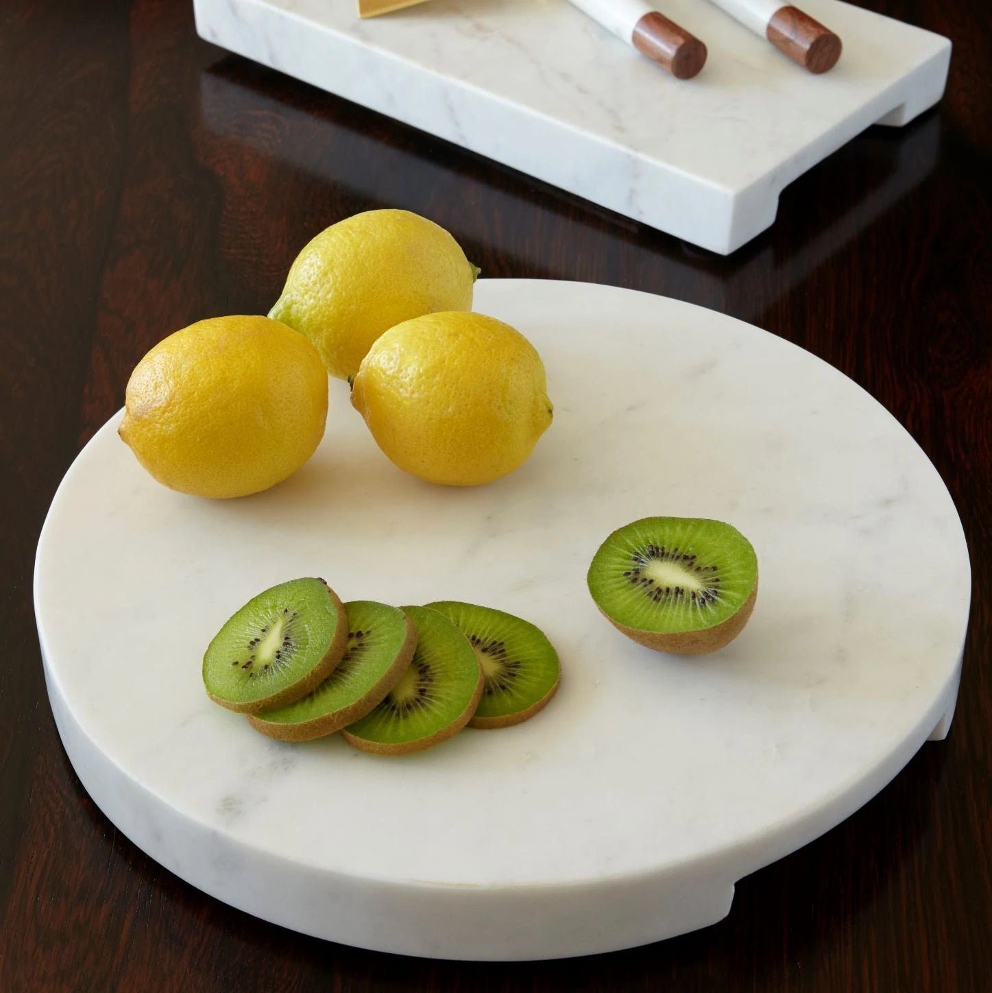 White Marble Thick Round Board with Handle Grooves