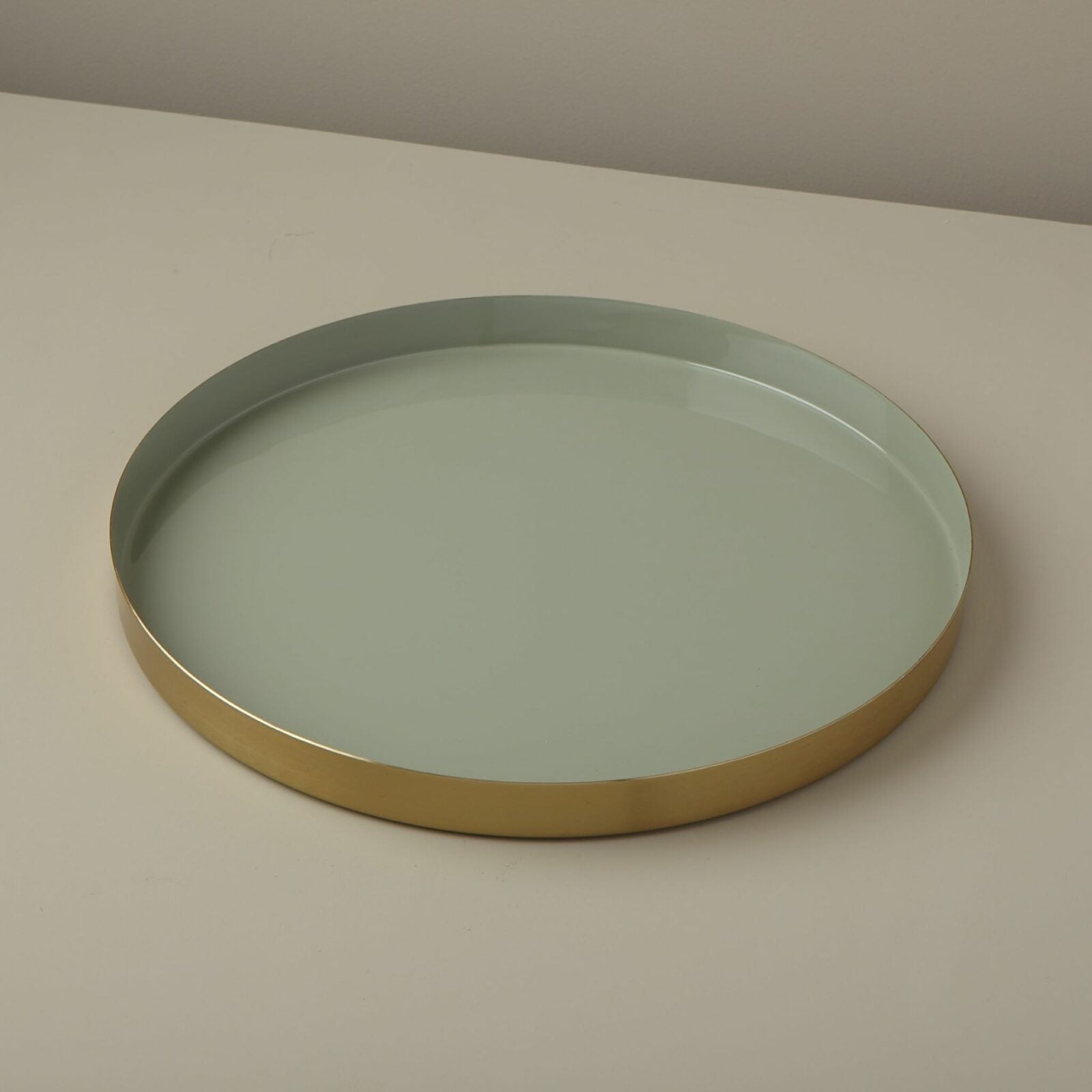 Gold & Enamel Large Round Tray - Jade