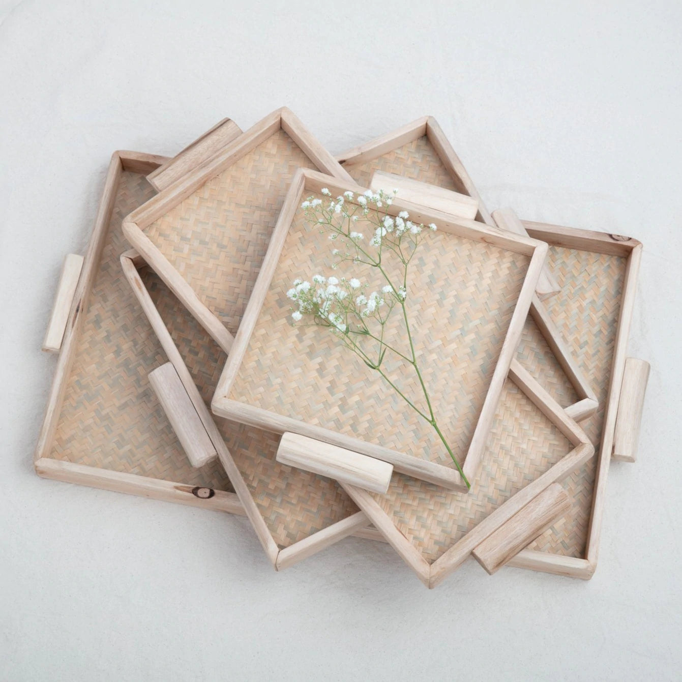 Blonde Reclaimed Wood & Woven Seagrass Square Footed Tray