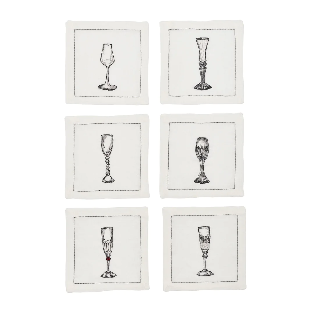 Bubbles Cocktail Napkins in White & Gunmetal (Set of 6)