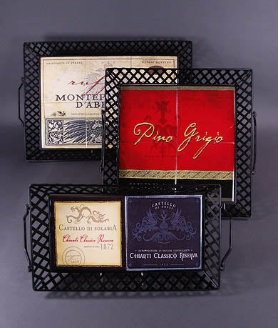 Wine Label Set of 3 Trays with Tiles