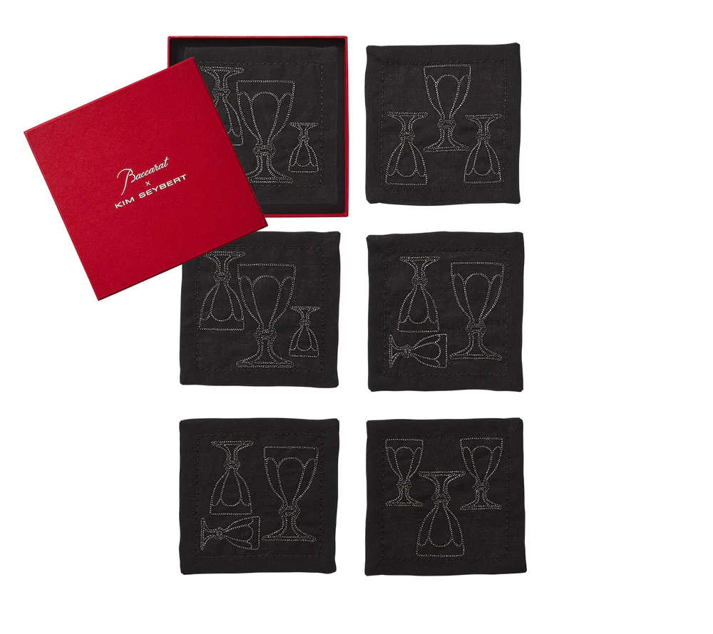 Harcourt Cocktail Napkin in Black & Gunmetal (Set of 6 in a Gift Box)