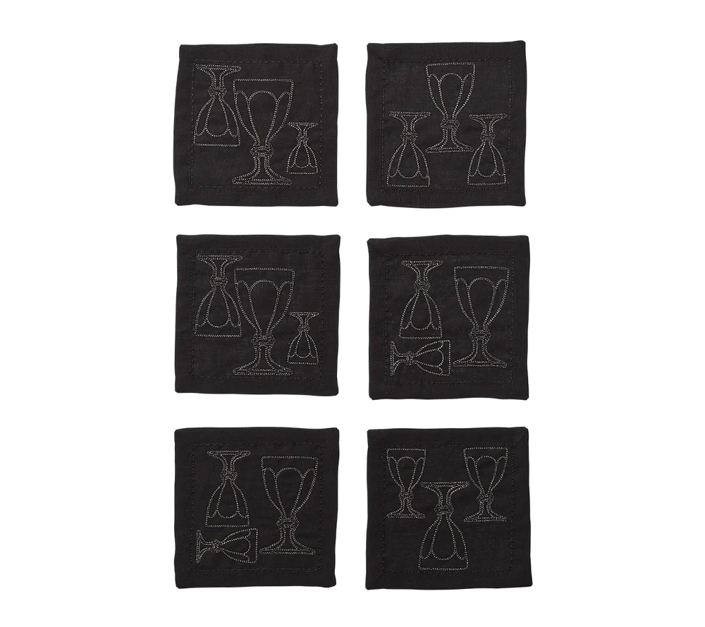 Harcourt Cocktail Napkin in Black & Gunmetal (Set of 6 in a Gift Box)