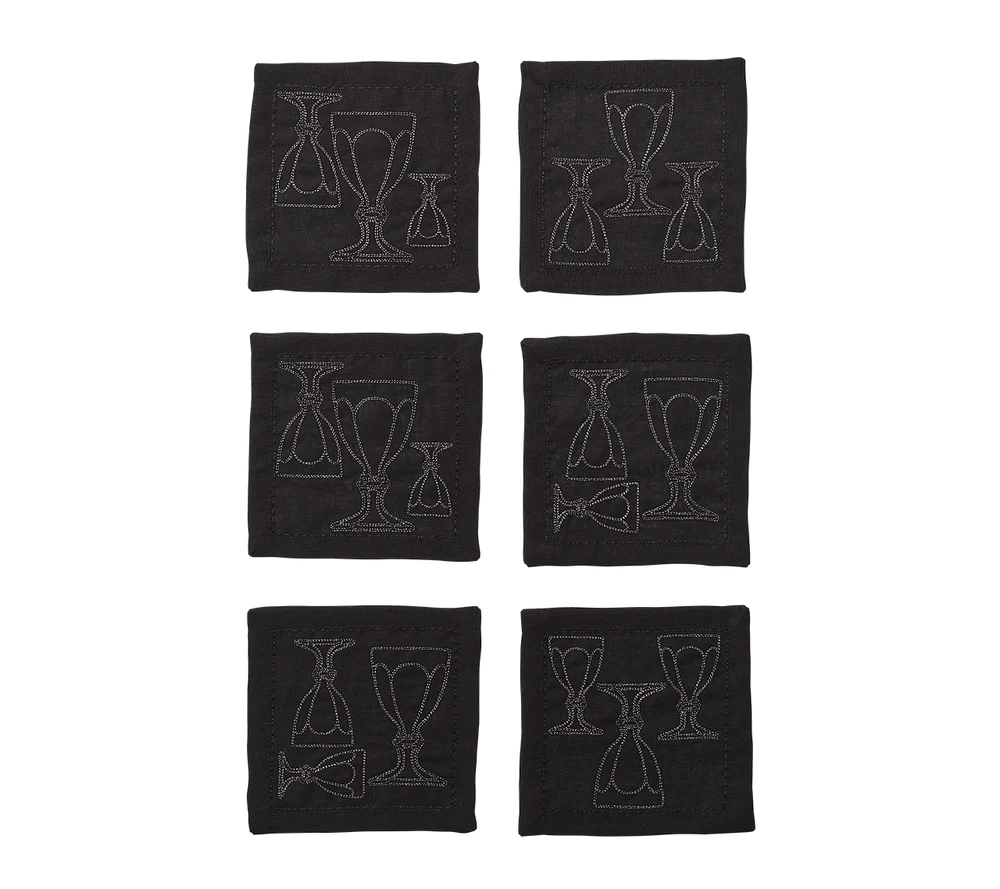 Harcourt Cocktail Napkin in Black & Gunmetal - Set of 6