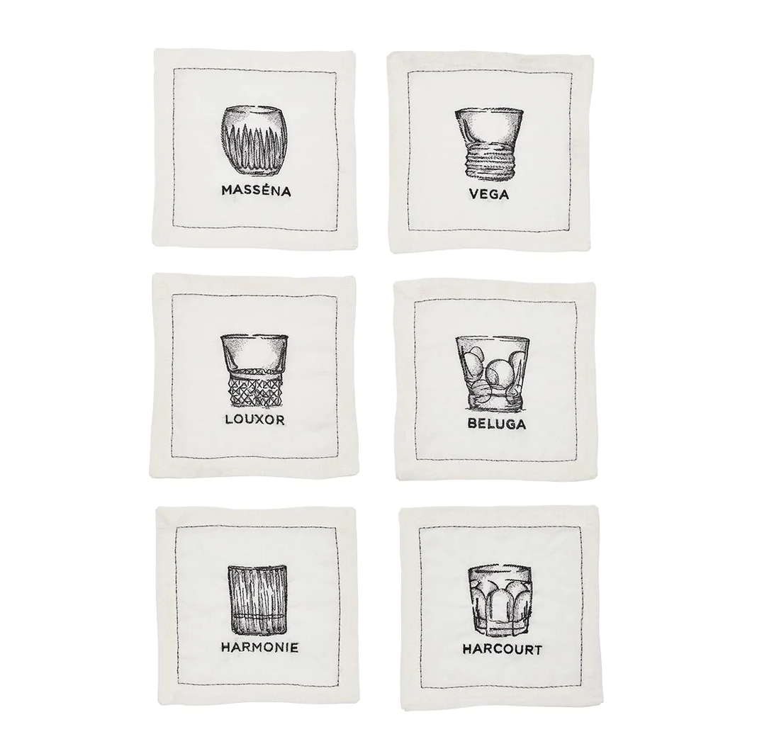 Cocktails Cocktail Napkins in White & Gunmetal - Set of 6