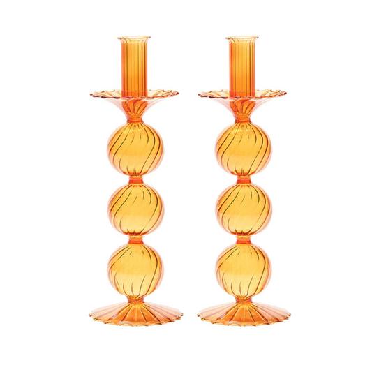 Iris Tall Candle Holder in Amber (Set of 2 in a Box)
