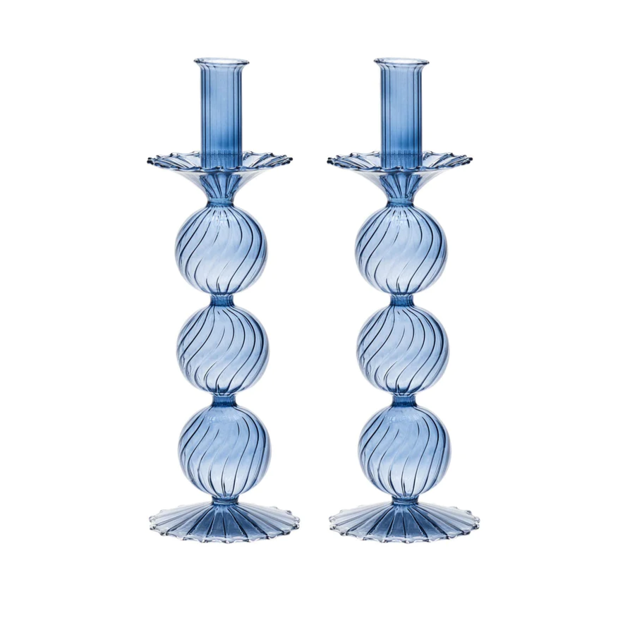 Iris Tall Candle Holder in Cadet (Set of 2 in a Box)