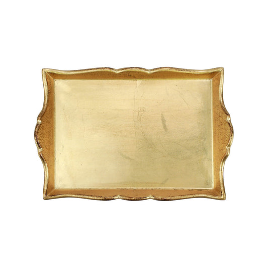 Vietri Florentine Wooden Accessories Gold Handled Small Rectangular Tray