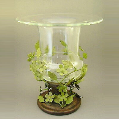 Large Glass Urn with Green Iron Leaf