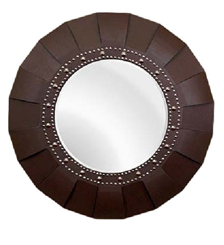 Dark Brown Leather Round Mirror