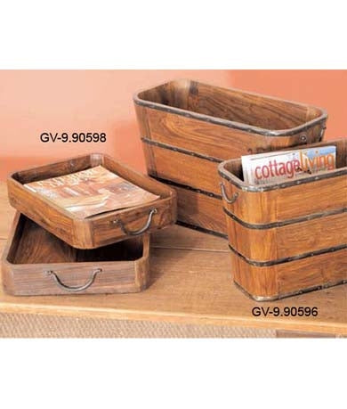 Wood and Iron Trays (Set of 2)