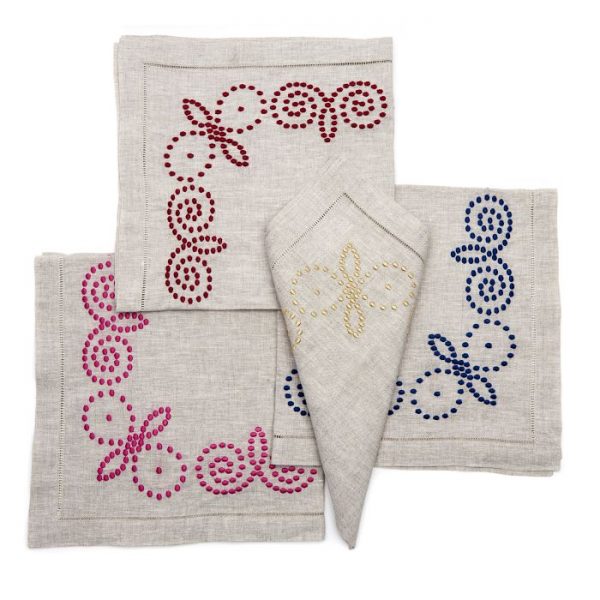 Flax Henna Embroidered Napkin - Gold - Set of 4