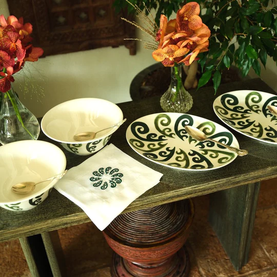 Athenee Two Tone Green Peacock Serving Platter