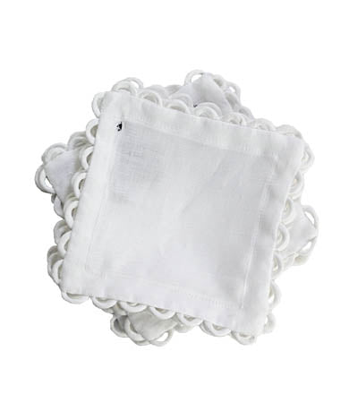 White Cocktail Napkin with Loop Edge - Set of 6