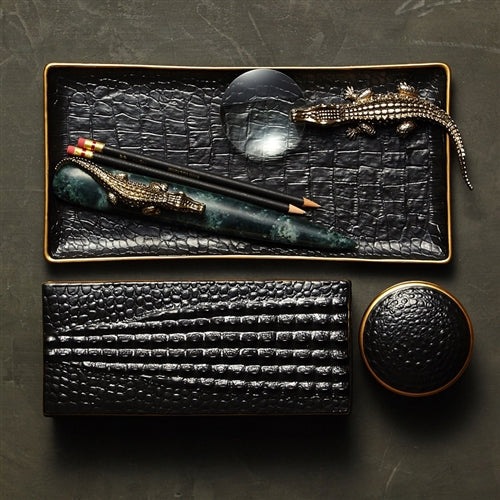 Gold Crocodile Round Box