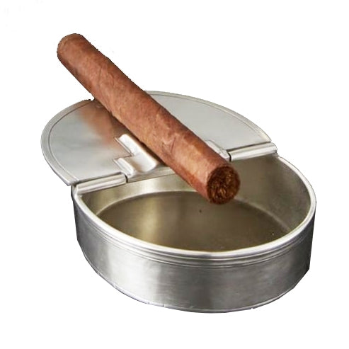 Pewter Oval Lidded Cigar Ashtray