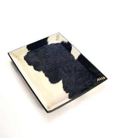 Campo Rectangular Tray in White and Black Cow Hair