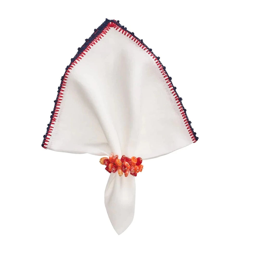 Knotted Edge Napkin in White, Navy & Red (Set of 4)