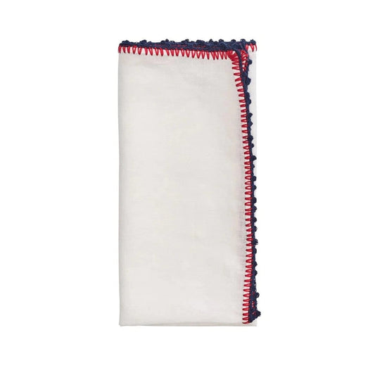 Knotted Edge Napkin in White, Navy & Red (Set of 4)