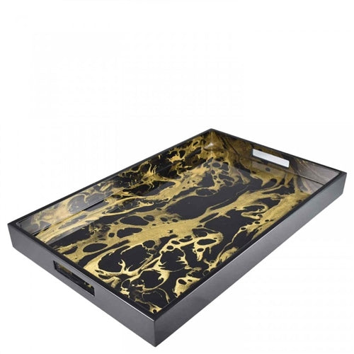 Pacific Connections 14" Elegant Tray - Black Gold Marble