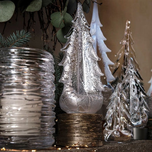 Silver Leaf Evergreen Glass Tree in Gift Box