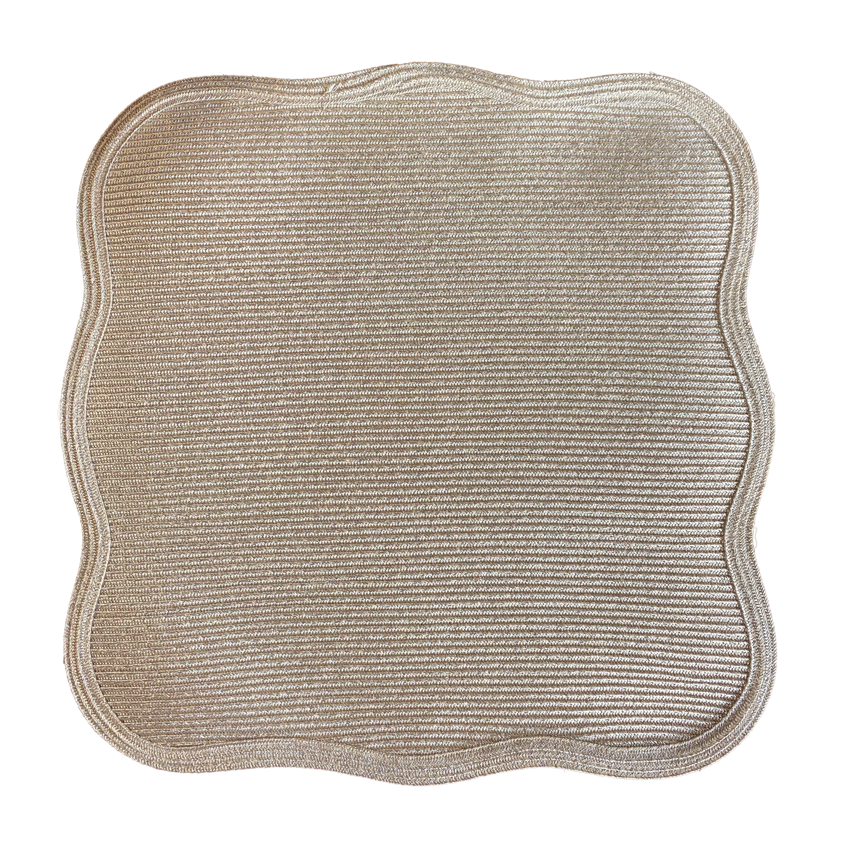 Square Scallop Lurex Placemat 15" - Silver/Sand (Set of 2)