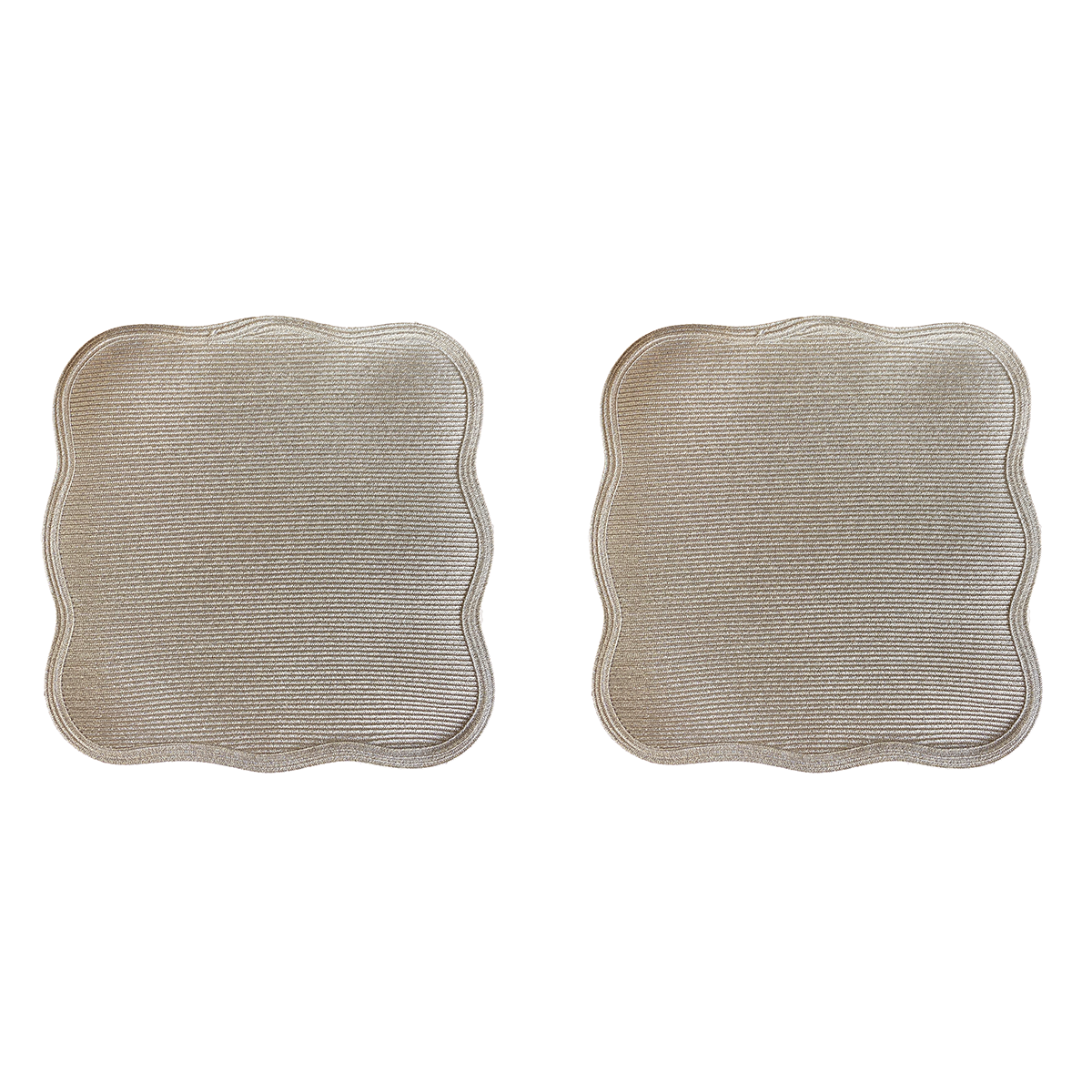 Square Scallop Lurex Placemat 15" - Silver/Sand (Set of 2)