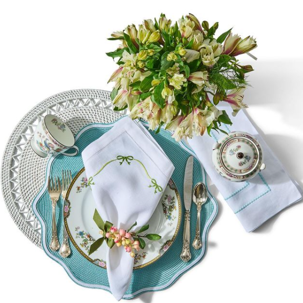 Piped Oxford Placemat - Silver/Aqua - Set of 2