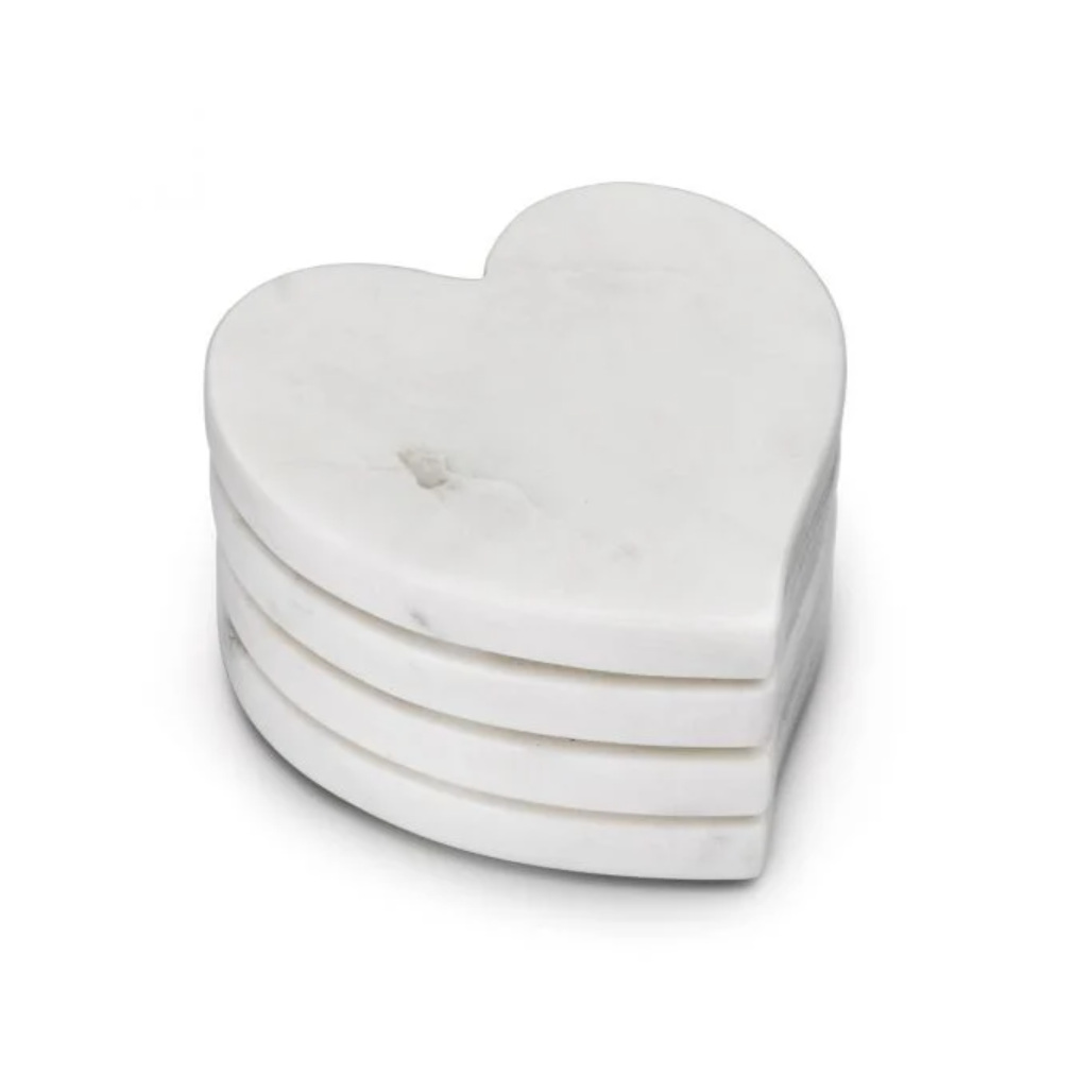 White Marble Heart Coasters In Gift Box - Set Of 4