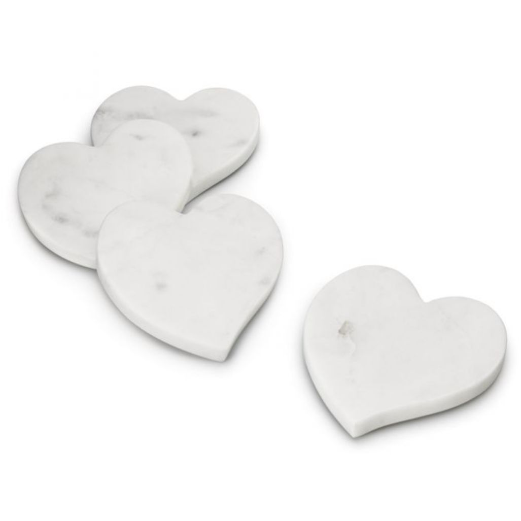 White Marble Heart Coasters In Gift Box - Set Of 4