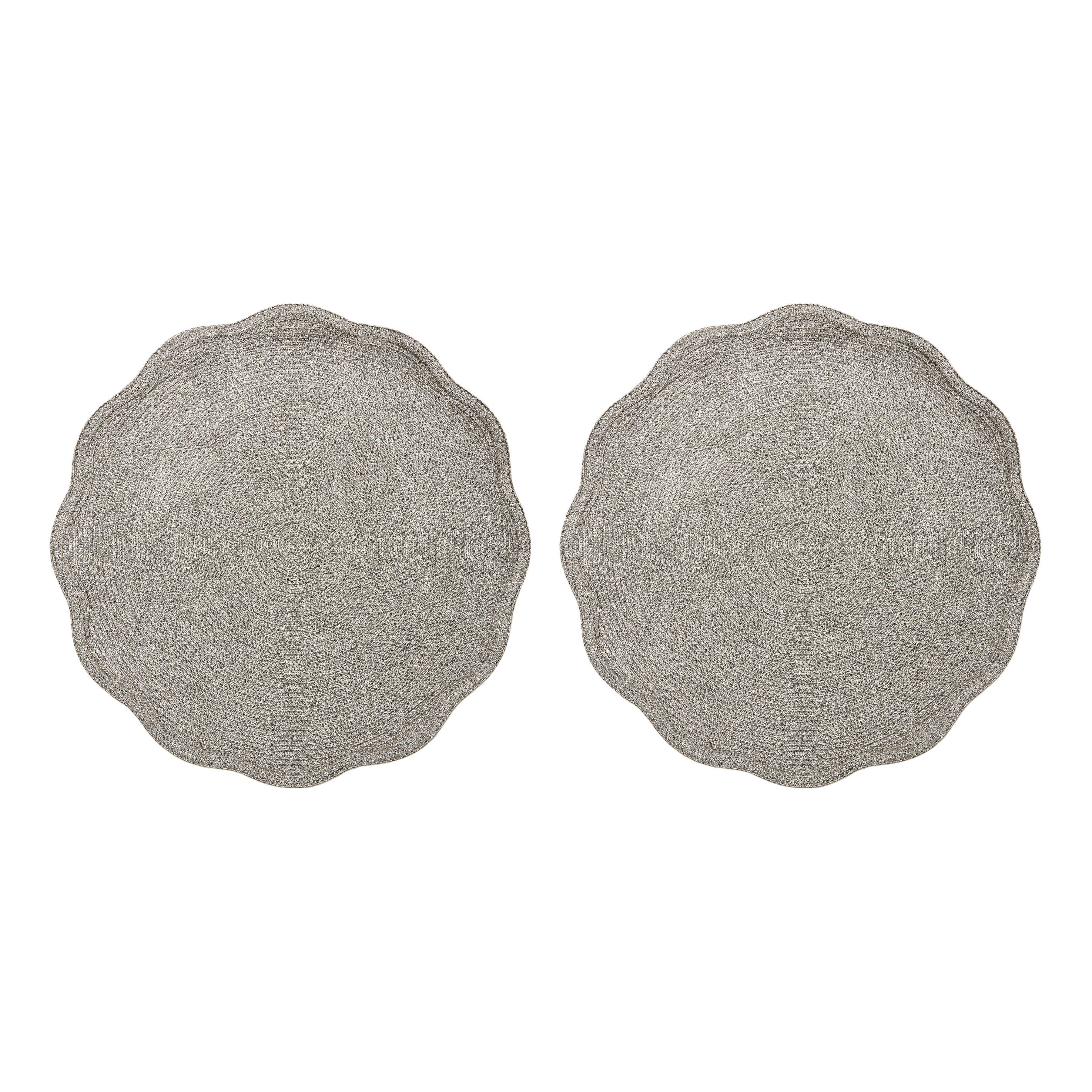 Round Scallop Glimmer & Shimmer Placemat - Silver/Sand (Set of 2)