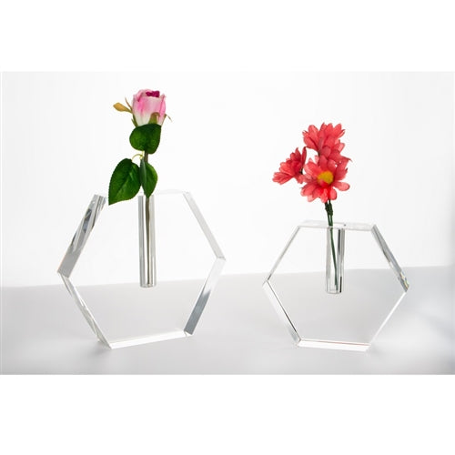 Crystal Glass Bud Vase - Hex Flat