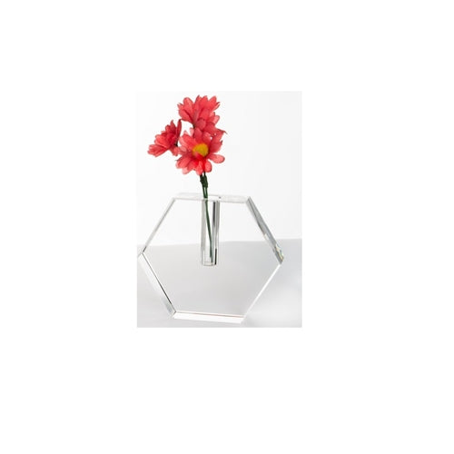 Crystal Glass Bud Vase - Hex Flat