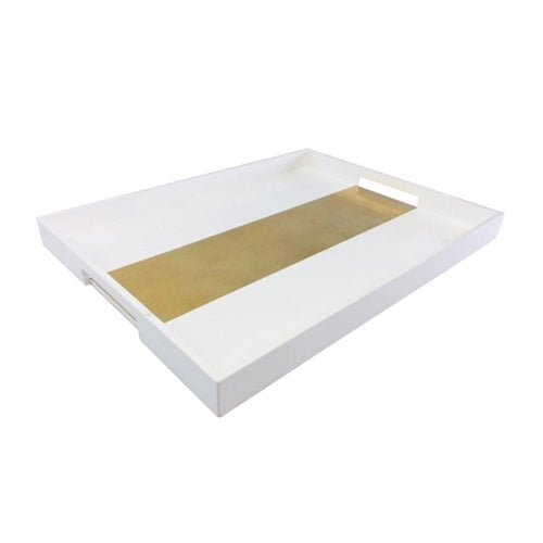 Large White Tray with Gold Stripe