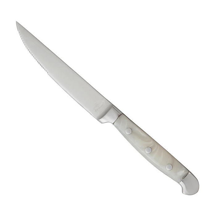 Serrated Edge Steak Knife with Pearl Grey Acrylic Handle - Set of 6