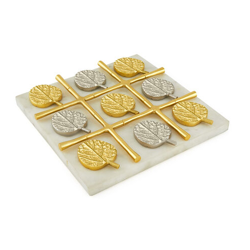 Marble Base Gold Bamboo Tic Tac Toe