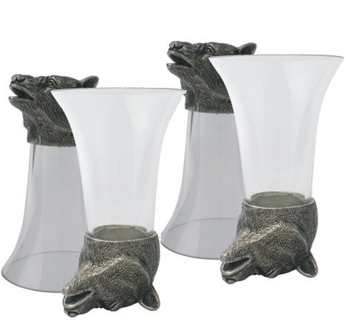 Pewter Bear Stirrup/Whiskey Bar Glass Set