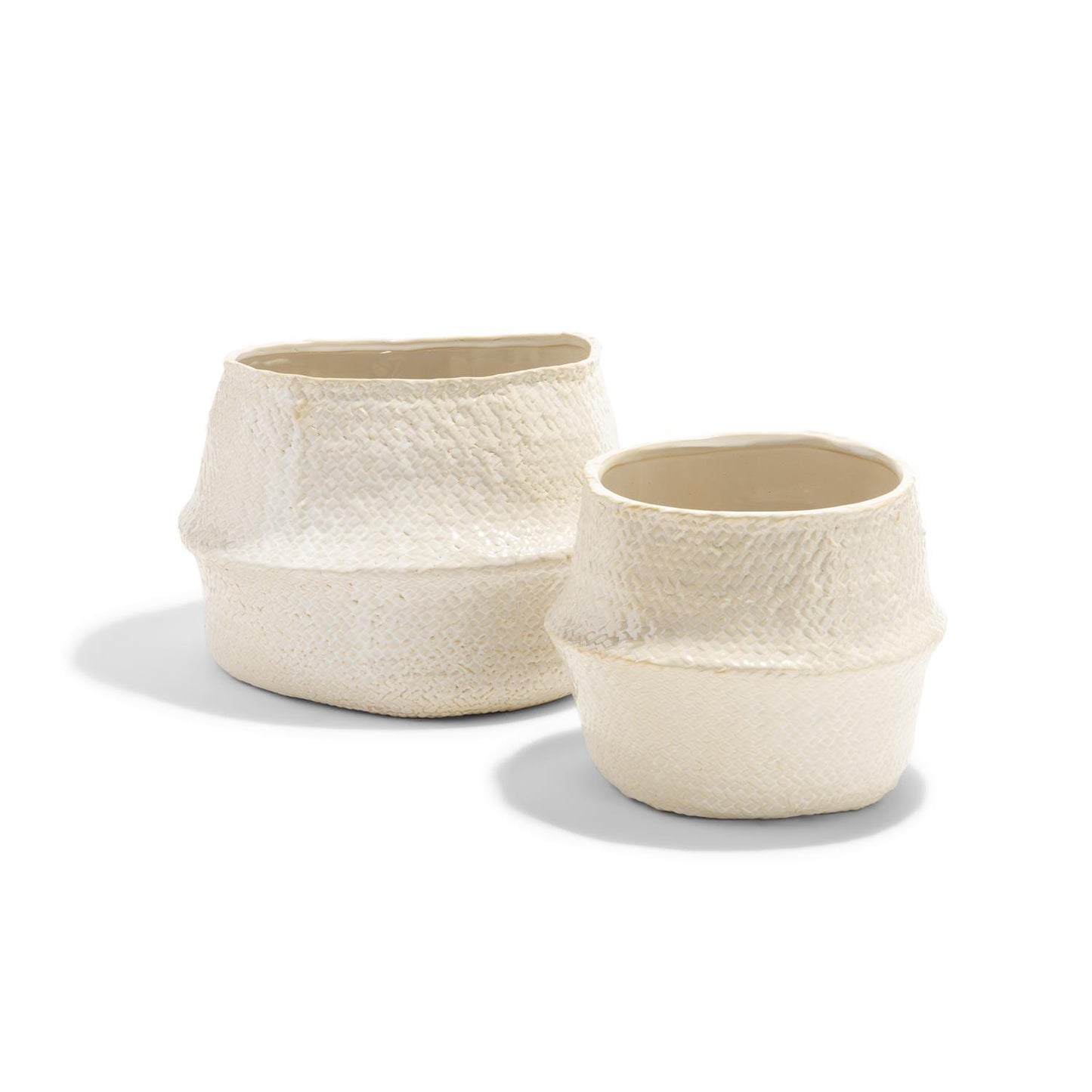 White Pot Decoration with Weave Texture - Set of 2